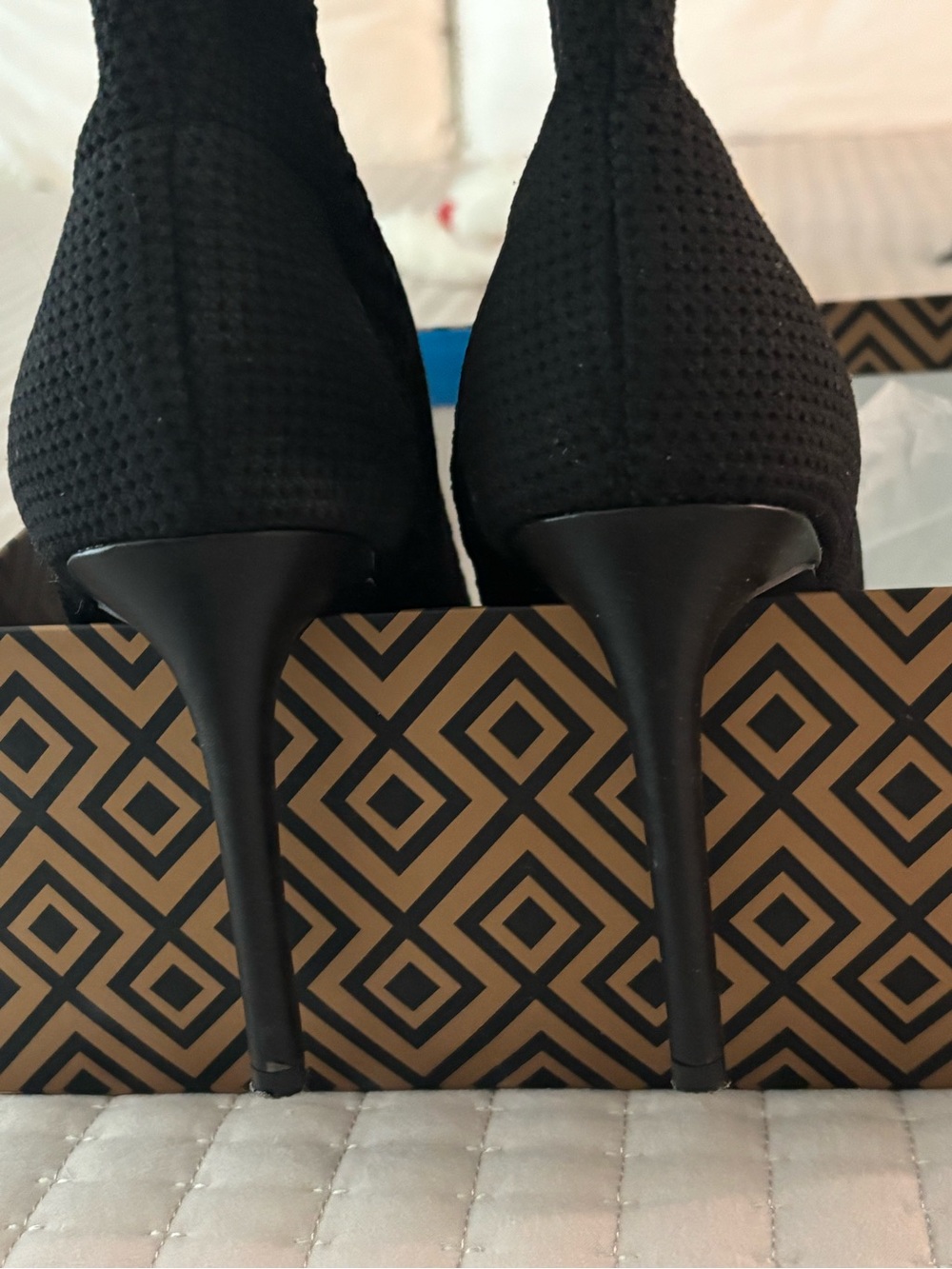 Charles David Black Peep-Toe Knit Stiletto Ankle Boots - Picture 3 of 5